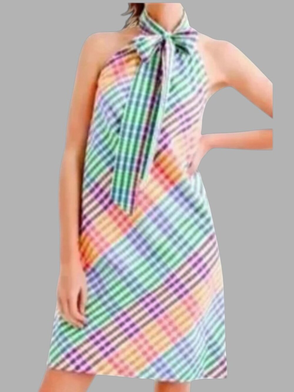 J. Crew Multi-color Plaid Halter Sleeveless Tie Mini Dress Size 2 - Picture 1 of 12